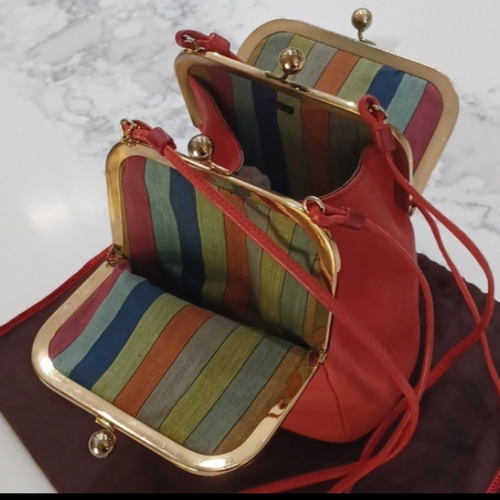 70's Bonnie Cashin Coach Kisslock Double Entry Swinger Bag Rare Zinnia(CORAL)